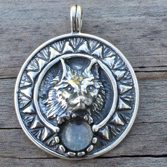 Wellstone Other - Viking Sun Wolf Pendant solid .925 Sterling Silver w/ genuine Moonstone gem USA